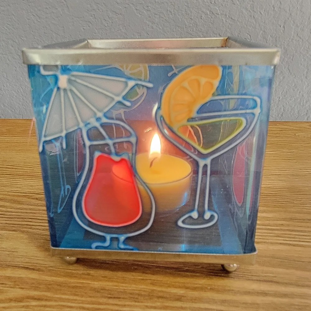 Set of 4 Summer-Themed Cocktail Blue Glass Candle Holders